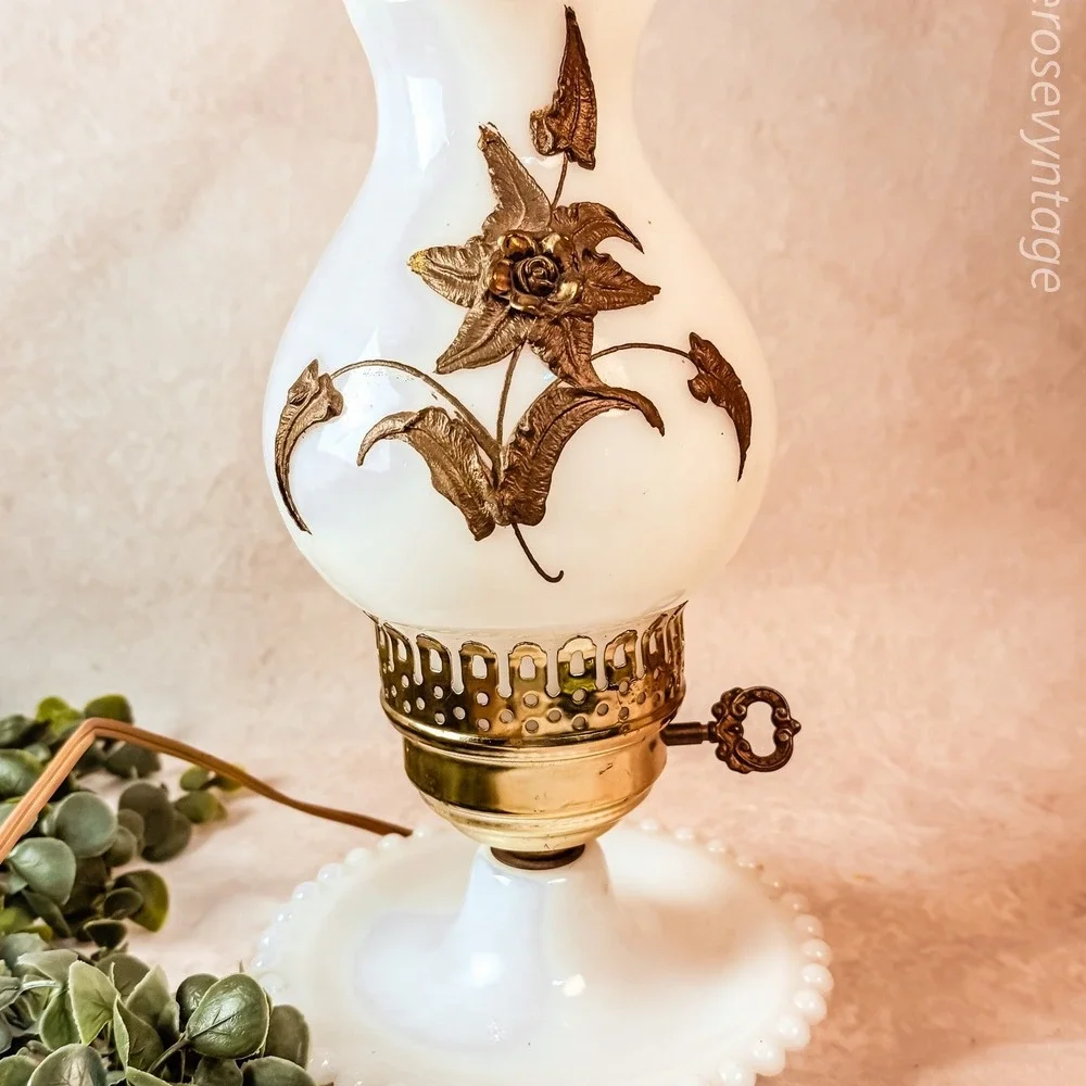Milk Glass Lamp with Floral Details